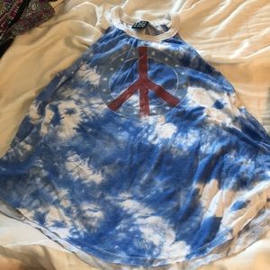 Blue tye dye peace sign tank top